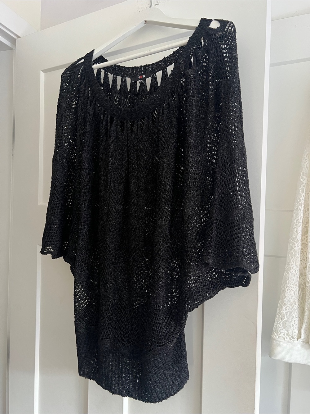 Black Open-Knit Women's Top - Lightweight Crochet Pullover